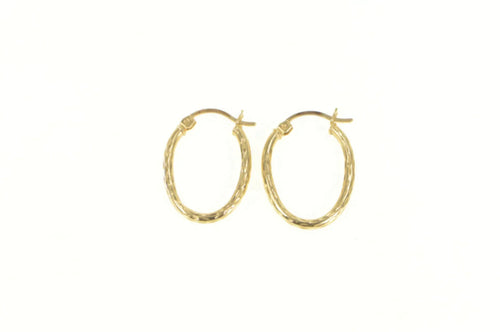 10K Diamond Cut Oval Pattern 22mm Hoop Earrings Yellow Gold
