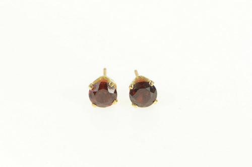14K Round Garnet Solitaire Classic Stud Earrings Yellow Gold