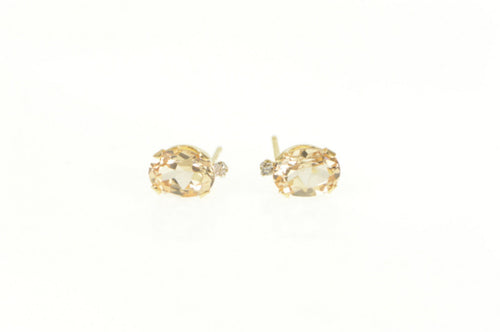 14K Oval Honey Topaz Diamond Accent Stud Earrings Yellow Gold