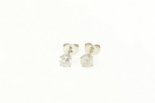 14K Round Solitaire CZ Classic Simple Stud Earrings White Gold