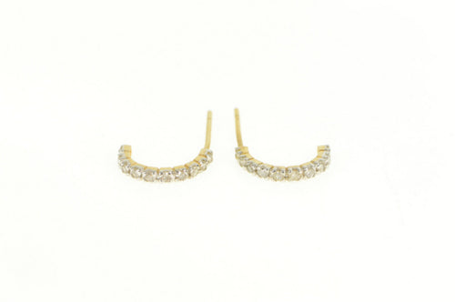 14K Diamond Curved Bar Semi Hoop Vintage Earrings Yellow Gold