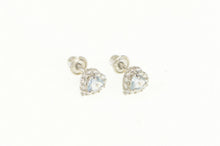 Load image into Gallery viewer, 14K Aquamarine Heart Diamond Halo Stud Earrings White Gold