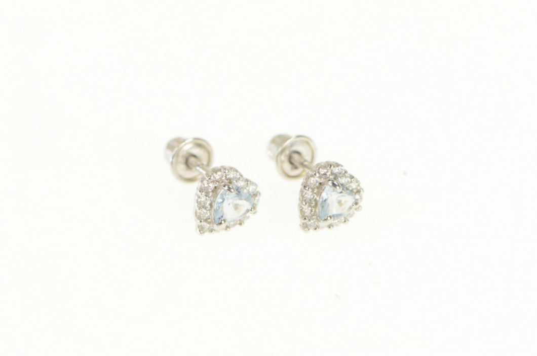 14K Aquamarine Heart Diamond Halo Stud Earrings White Gold