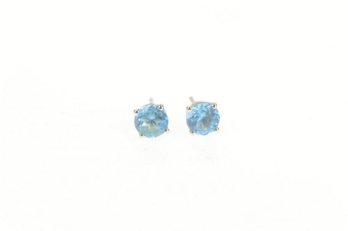 14K Round Blue Topaz Solitaire Simple Classic Earrings White Gold