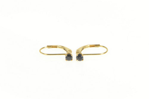14K Round Natural Sapphire Solitaire Lever Back Earrings Yellow Gold