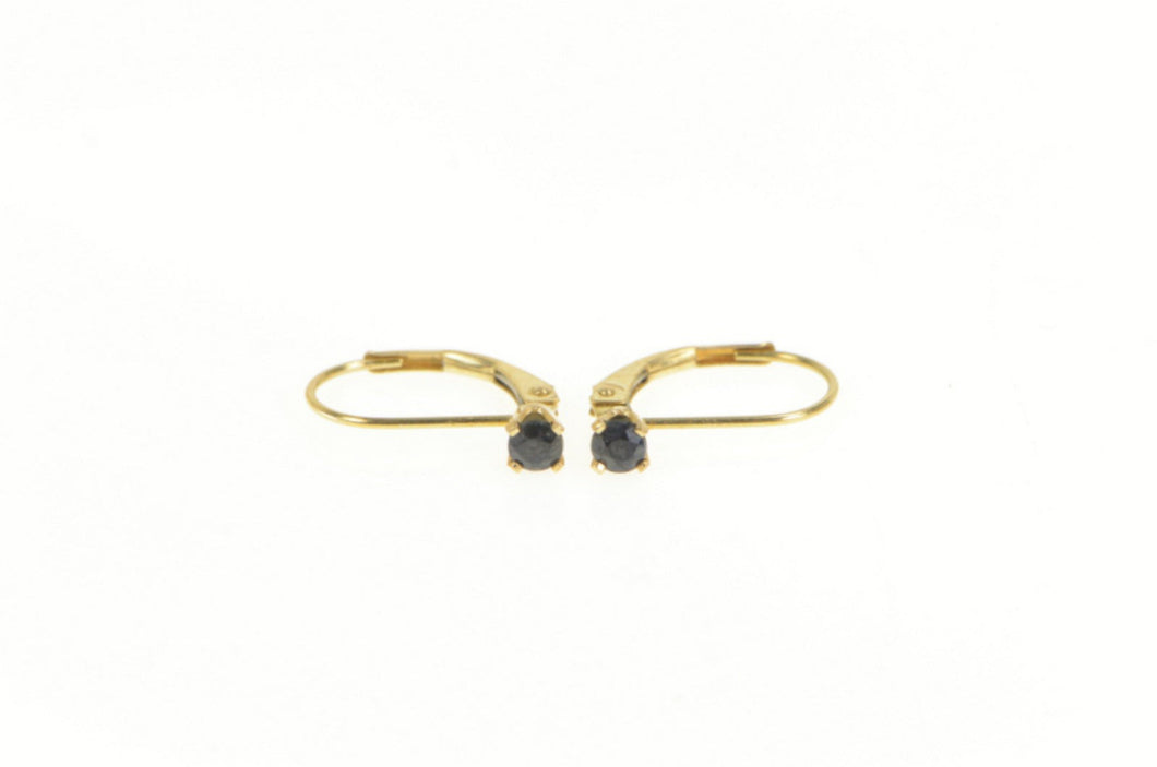 14K Round Natural Sapphire Solitaire Lever Back Earrings Yellow Gold