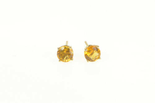 14K Round Citrine Solitaire Vintage Classic Stud Earrings Yellow Gold
