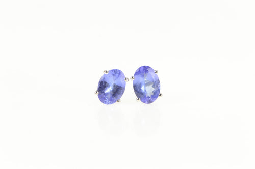 14K Oval Tanzanite Solitaire Simple Vintage Stud Earrings White Gold