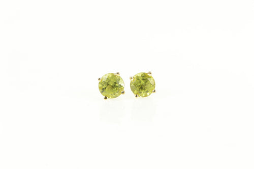 14K Round Peridot Solitaire Classic Simple Earrings Yellow Gold