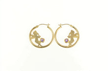 Load image into Gallery viewer, 10K Round Amethyst Cherub Baby Angel Hoop Earrings Yellow Gold