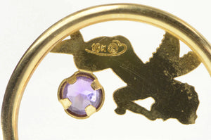 10K Round Amethyst Cherub Baby Angel Hoop Earrings Yellow Gold