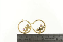 Load image into Gallery viewer, 10K Round Amethyst Cherub Baby Angel Hoop Earrings Yellow Gold