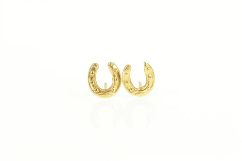 14K Horse Shoe Good Luck Symbol Stud Earrings Yellow Gold