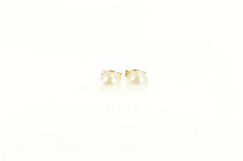 10K 4.5mm Round Pearl Inset Classic Stud Earrings Yellow Gold