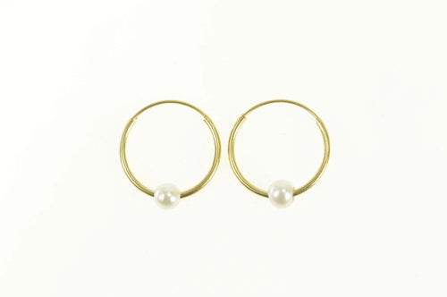 10K Pearl Beaded 14.0mm Round Huggies Hoop Earrings Yellow Gold