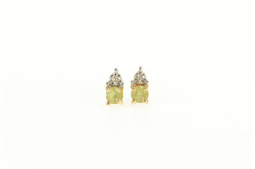 14K Round Peridot Diamond Accent Small Stud Earrings Yellow Gold