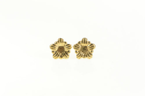 14K Simple Flower Blossom Vintage Stud Earrings Yellow Gold