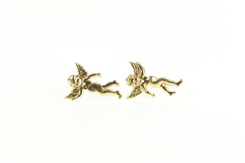 14K High Relief Cherub Baby Angel Stud Earrings Yellow Gold