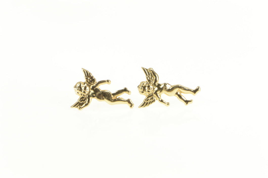 14K High Relief Cherub Baby Angel Stud Earrings Yellow Gold