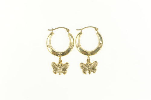 10K Puffy Butterfly Change Symbol Statement Hoop Earrings Yellow Gold