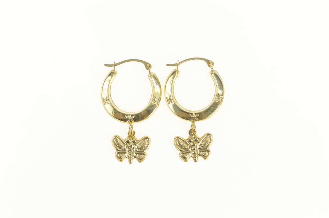 10K Puffy Butterfly Change Symbol Statement Hoop Earrings Yellow Gold