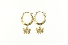 Load image into Gallery viewer, 10K Puffy Butterfly Change Symbol Statement Hoop Earrings Yellow Gold