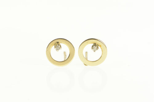 14K Diamond Round Circle Geometric Stud Earrings Yellow Gold