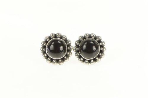Sterling Silver Round Black Onyx Southwestern Dot Studded Earrings
