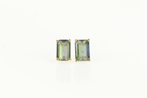 14K Emerald Cut Mystic Topaz Fashion Stud Earrings Yellow Gold