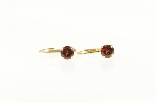 14K Round Garnet Solitaire Classic Lever Back Earrings Yellow Gold