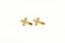 Load image into Gallery viewer, 10K Black Hills Leaf Accent Cross Christian Stud Earrings Yellow Gold