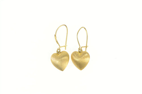 14K Puffy Satin Finish Domed Heart Love Symbol Earrings Yellow Gold