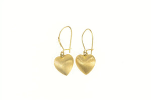 14K Puffy Satin Finish Domed Heart Love Symbol Earrings Yellow Gold