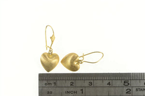 14K Puffy Satin Finish Domed Heart Love Symbol Earrings Yellow Gold