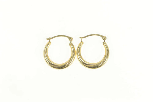 14K Twist Design Puffy Hoop Simple 14.1mm Earrings Yellow Gold