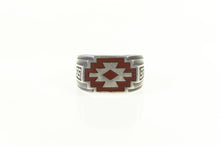 Load image into Gallery viewer, Sterling Silver Enamel Southwestern Geometric Men&#39;s Ring