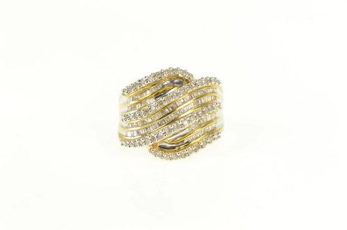 10K 1.35 Ctw Diamond Wavy Statement Band Ring Yellow Gold