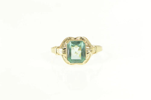 10K 1930's Sim. Aquamarine Emerald Cut Statement Ring Yellow Gold
