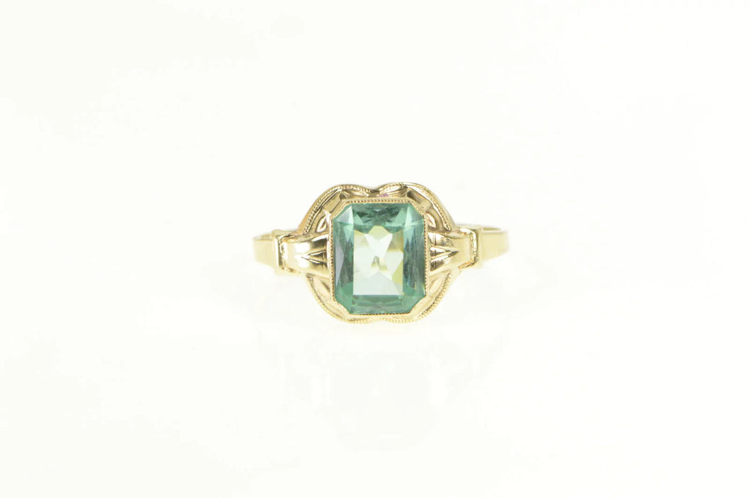 10K 1930's Sim. Aquamarine Emerald Cut Statement Ring Yellow Gold