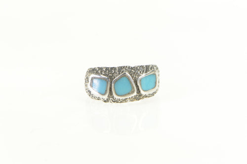 Sterling Silver Turquoise Inlay Textured Southwestern Ring