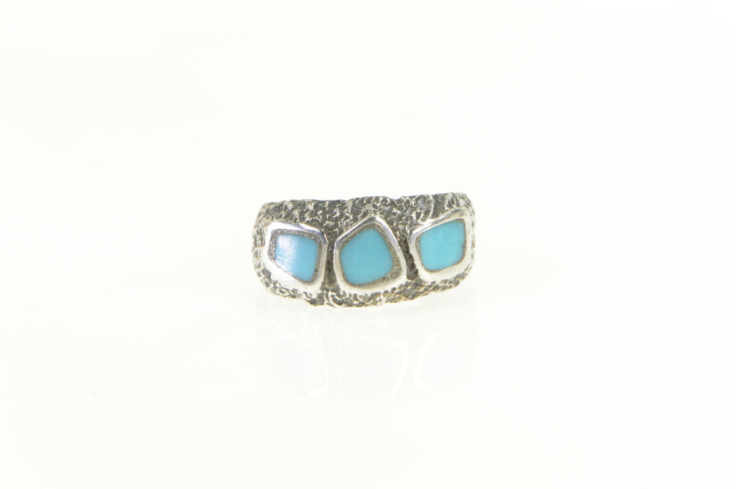 Sterling Silver Turquoise Inlay Textured Southwestern Ring