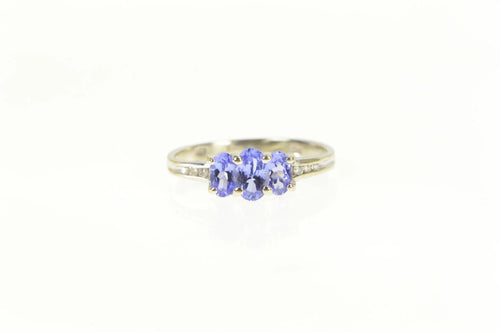14K Oval Tanzanite Three Stone Diamond Accent Ring White Gold