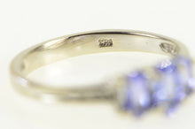 Load image into Gallery viewer, 14K Oval Tanzanite Three Stone Diamond Accent Ring White Gold