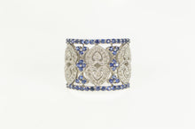 Load image into Gallery viewer, 14K 2.60 Ctw Sapphire Diamond Heart Pave Wide Ring White Gold