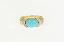 Load image into Gallery viewer, 14K Oval Turquoise Cabochon Diamond X Criss Cross Ring Yellow Gold