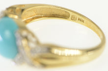 Load image into Gallery viewer, 14K Oval Turquoise Cabochon Diamond X Criss Cross Ring Yellow Gold