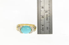 Load image into Gallery viewer, 14K Oval Turquoise Cabochon Diamond X Criss Cross Ring Yellow Gold