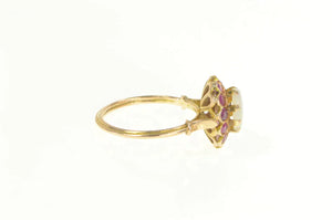 14K 1.35 Ctw Victorian Natural Opal Ruby Halo Ring Yellow Gold