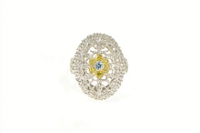 Load image into Gallery viewer, 14K White Yellow &amp; Blue Diamond Flower Filigree Ring White Gold