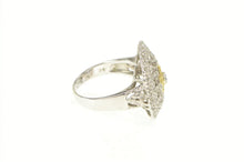 Load image into Gallery viewer, 14K White Yellow &amp; Blue Diamond Flower Filigree Ring White Gold